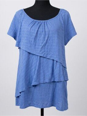 Faded Glory Women’s XL 16-18 Tiered Top Periwinkle Blue Flowy Slub Knit